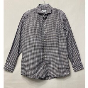 Eton Button Down Shirt XL Brown Blue Gingham Slim Fit Cotton Business Office